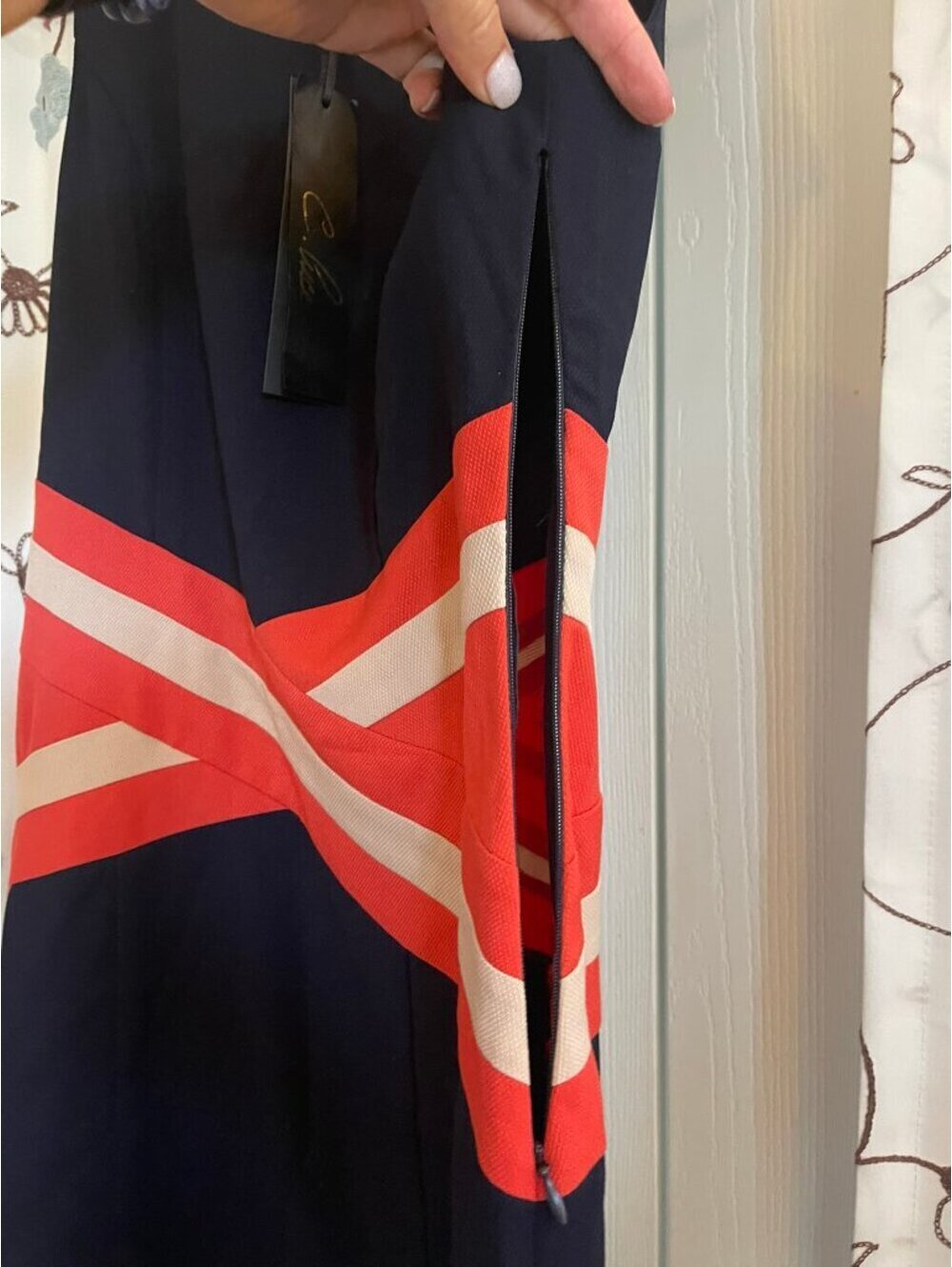 NWT | C. Luce | S | Navy Colorblock Criss Cross Sheath Dress - Picture 5 of 6